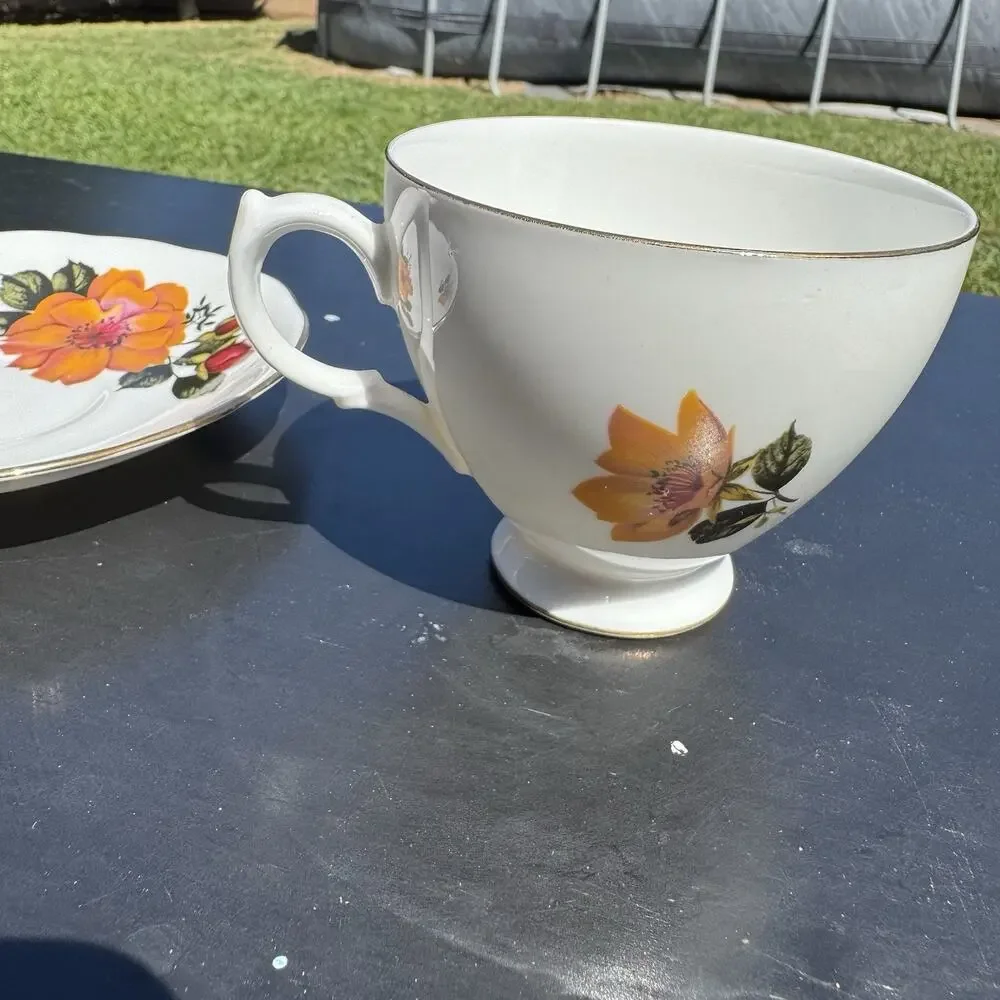 Vintage Duchess Bone China Cup & Saucer Yellow Rose Floral Gold Trim England